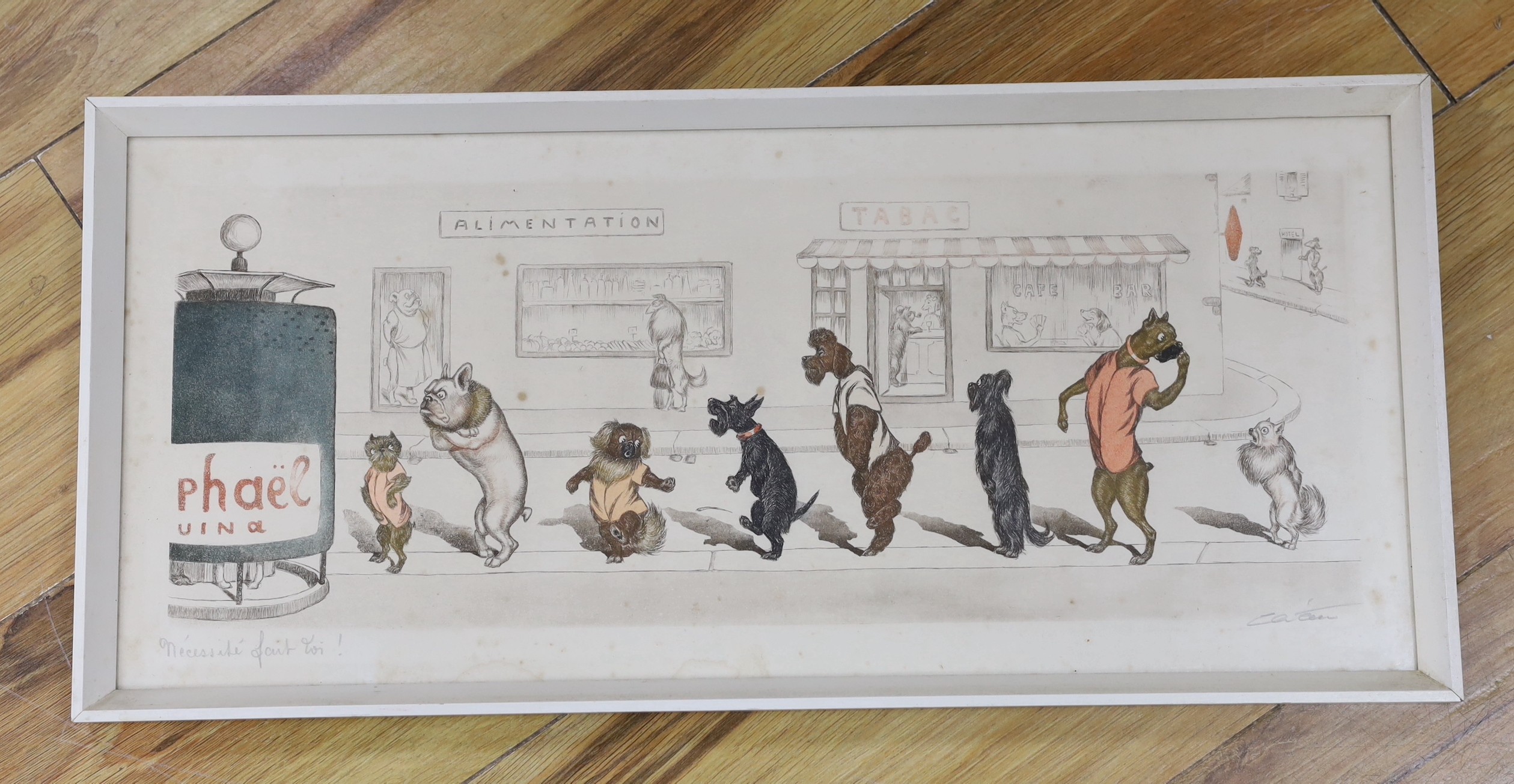 Boris O'Klein (French, 1893-1985), colour etching, 'Necessité Fait Toi!', signed in pencil, 22 x 51cm